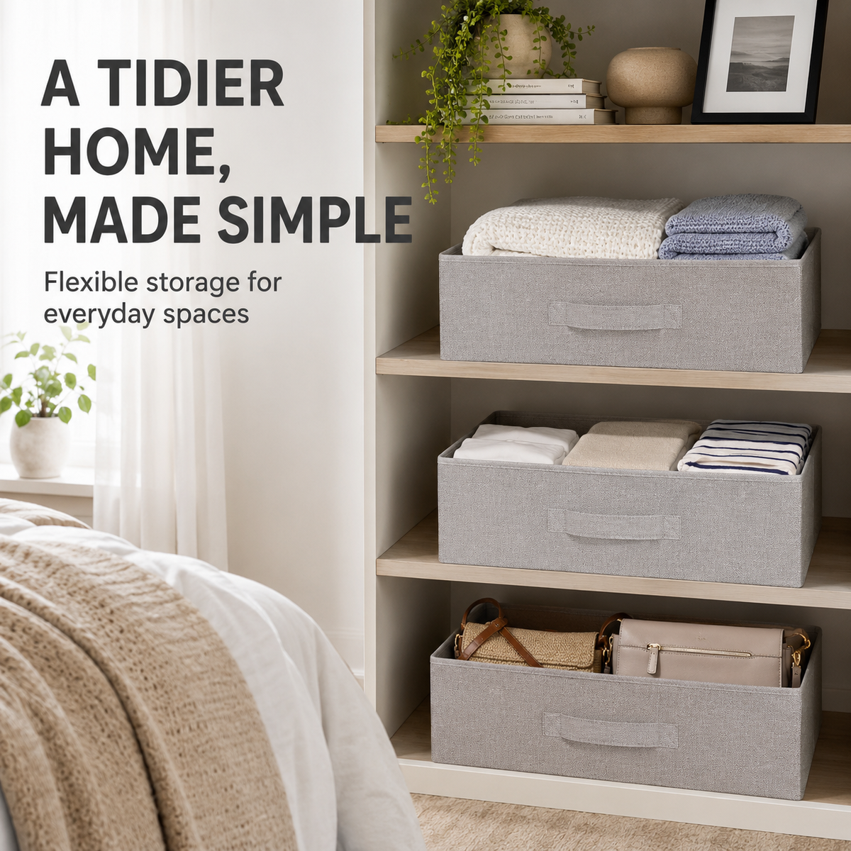 Foldable Fabric Storage Baskets - Set of 3