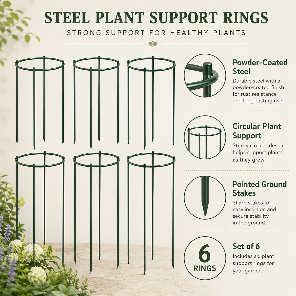 Steel Plant Support Rings - Set of 6