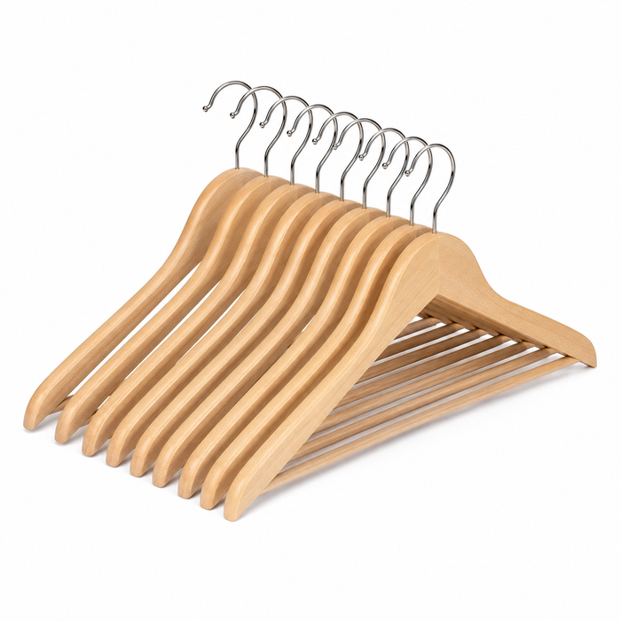 Natural Wooden Clothes Hangers - Set of 8