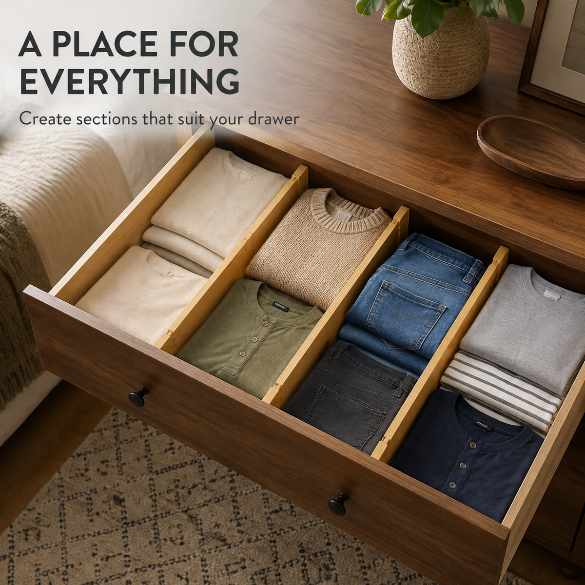 Adjustable Bamboo Drawer Dividers - Set of 4