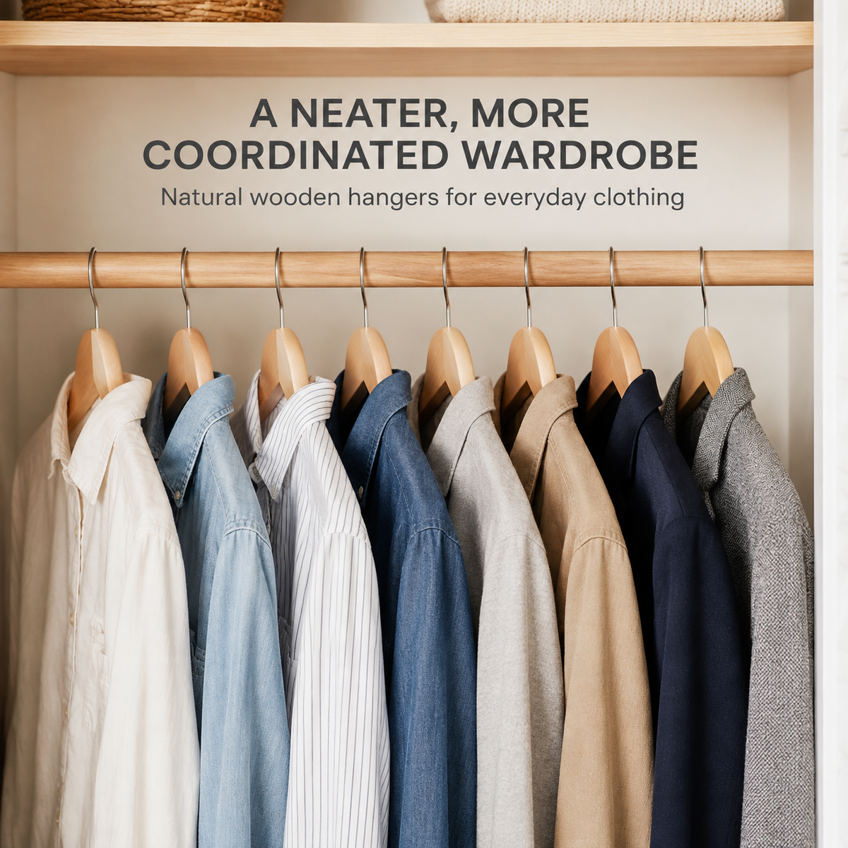 Natural Wooden Clothes Hangers - Set of 8