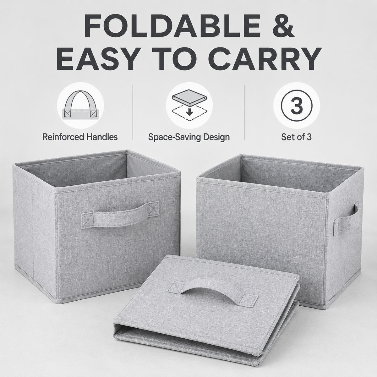 Foldable Fabric Storage Baskets - Set of 3