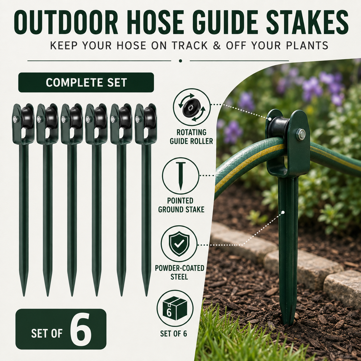Outdoor Hose Guide Stakes - Set of 6