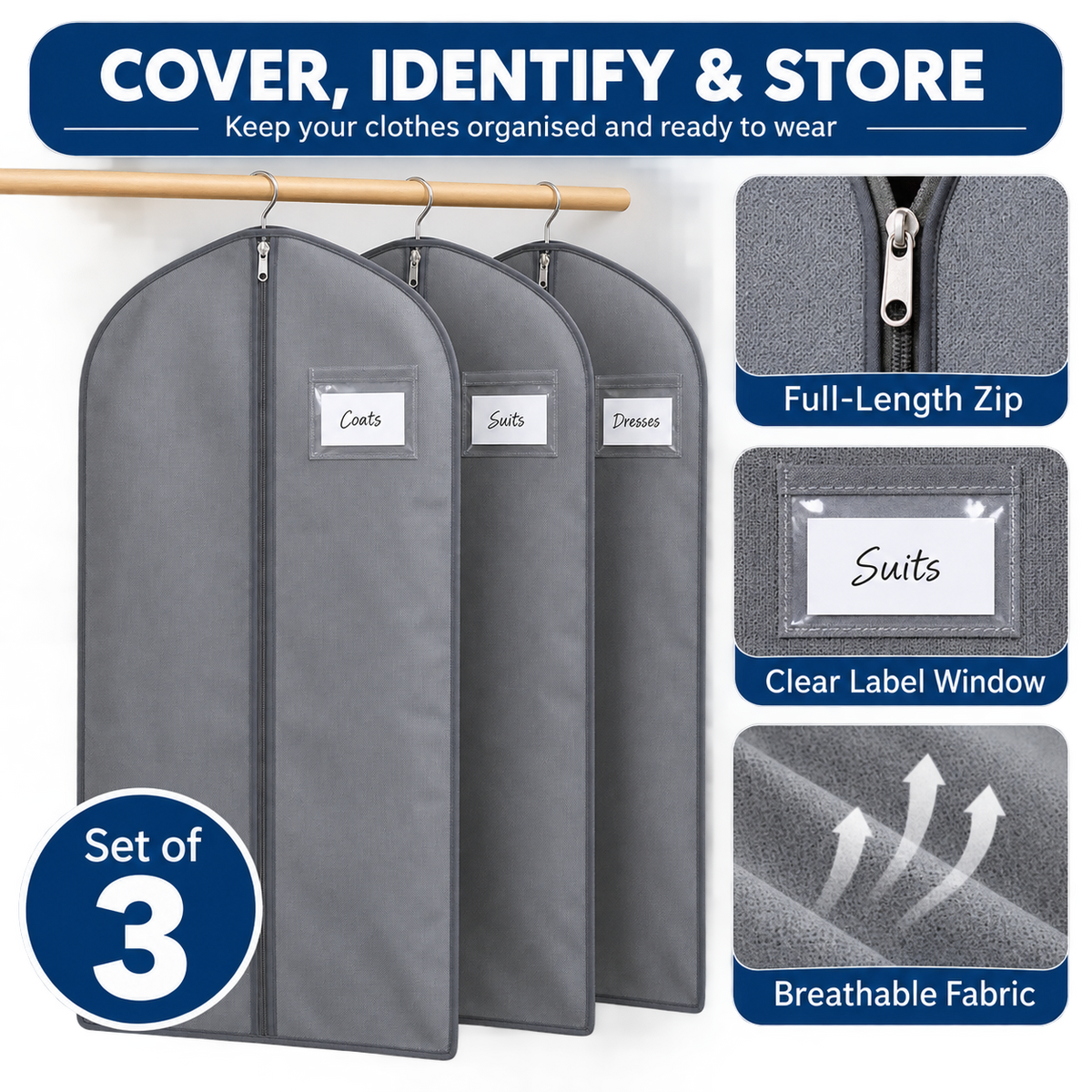 Reusable Garment Storage Bags - Set of 3