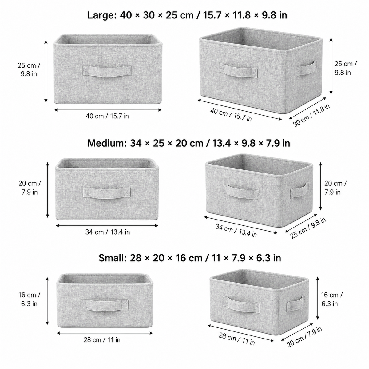 Foldable Fabric Storage Baskets - Set of 3
