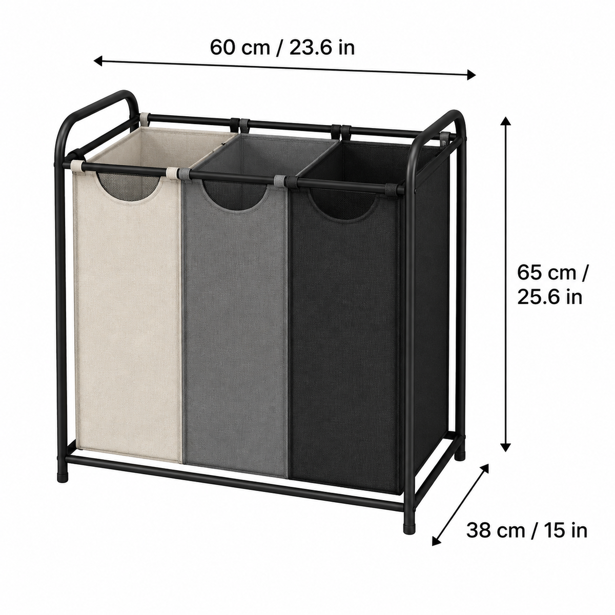 Three-Compartment Laundry Sorting Basket
