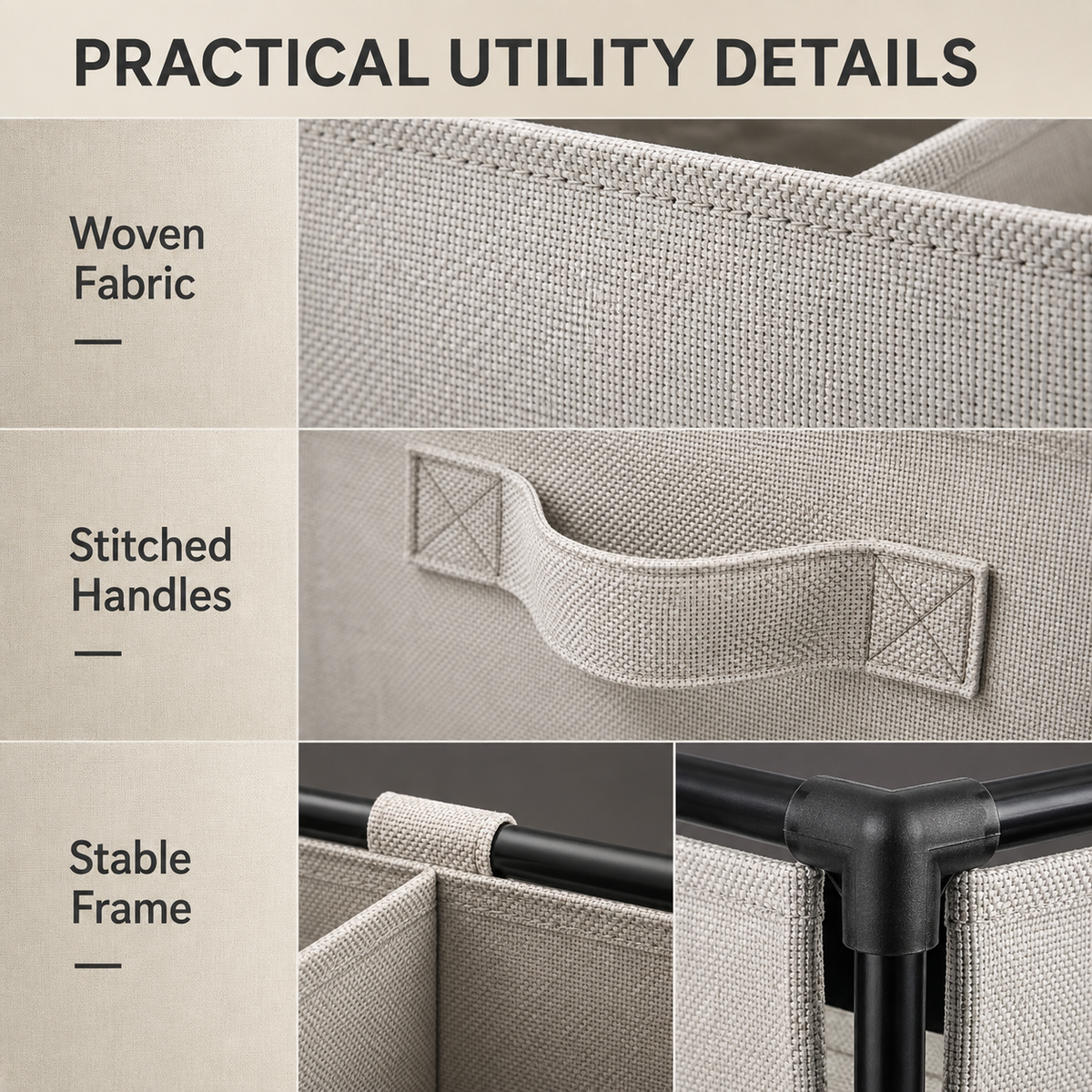 Three-Compartment Laundry Sorting Basket